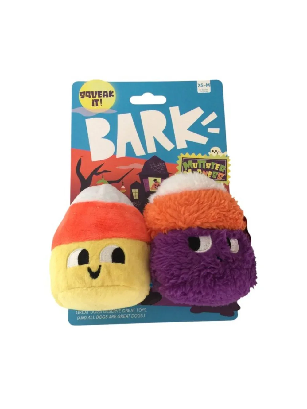 BARK Muttster Madness Candy Corn Kids  Squeak Crinkle Plush Dog Toys Set of 2